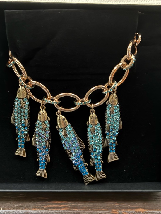 Betsey Johnson Jewelry - Betsey Johnson Gold-Tone Blue Sardines Necklace with Turquoise Blue Fish Charms